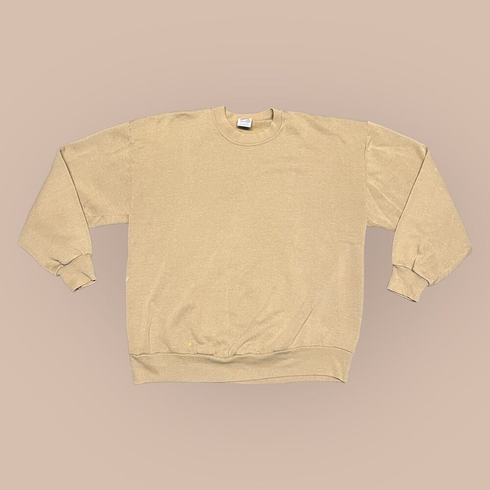 Vtg 90s Jerzees Blank Crewneck Sweatshirt Mens XL Beige Brown Made in USA
